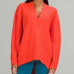 Lululemon Rippled V-Neck Pullover 6 Autumn Red Oversized Cocoon Sweatshirt Cozy